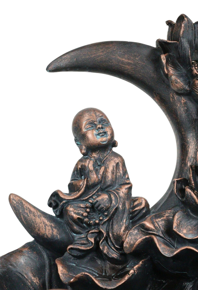 Buddha Monk On Lotus Crescent Moon Smoke Waterfall Backflow Cone Incense Burner-7