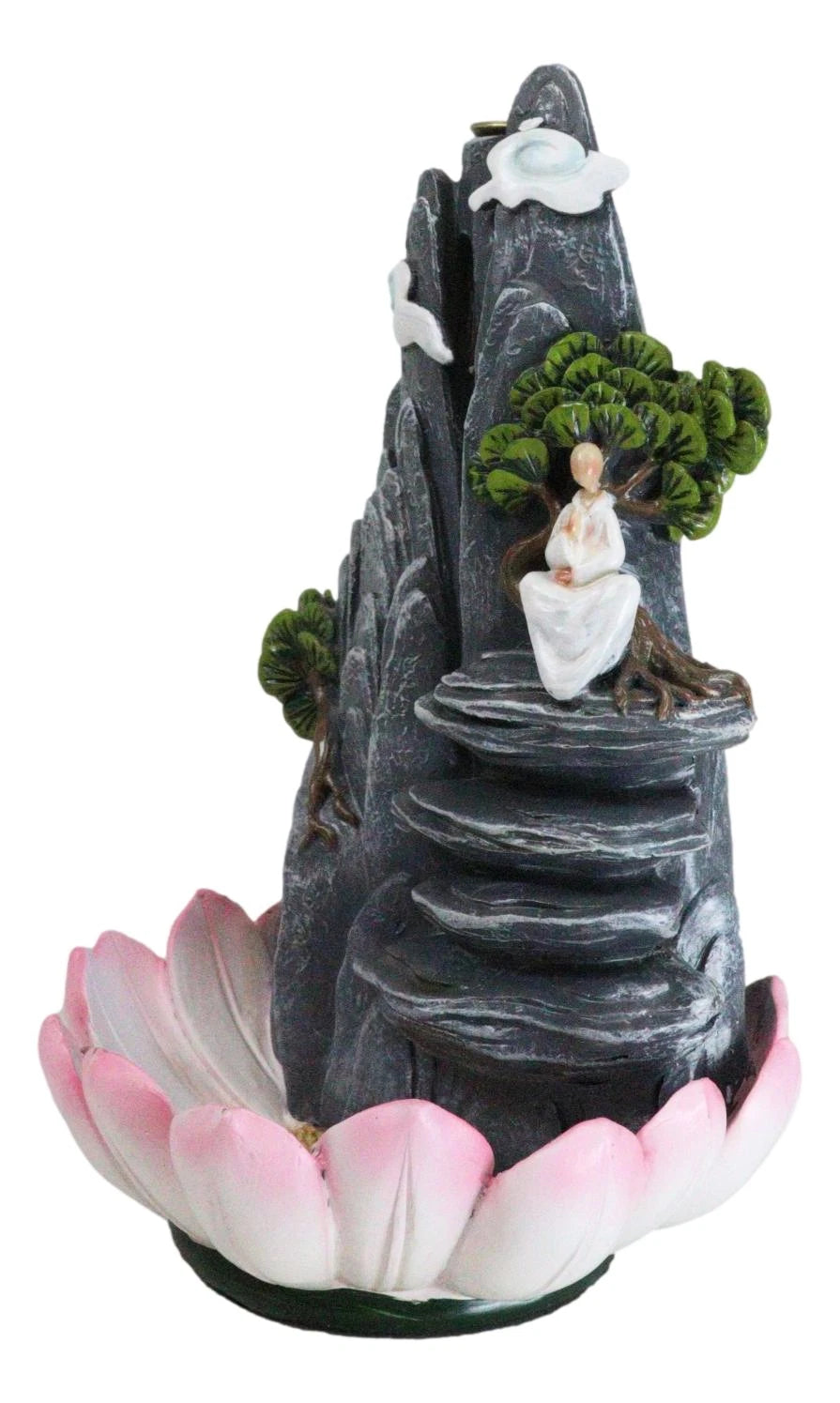 Zen Rocky Mountain Steppes With Monk On Giant Lotus Backflow Cone Incense Holder-8