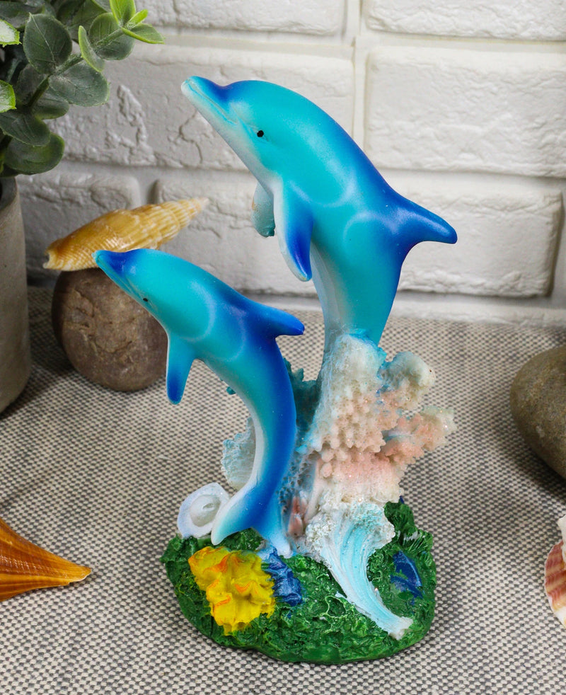 Sea World Nautical Two Bottlenose Dolphins Swimming By Coral Reefs Statue 5.5"H-1