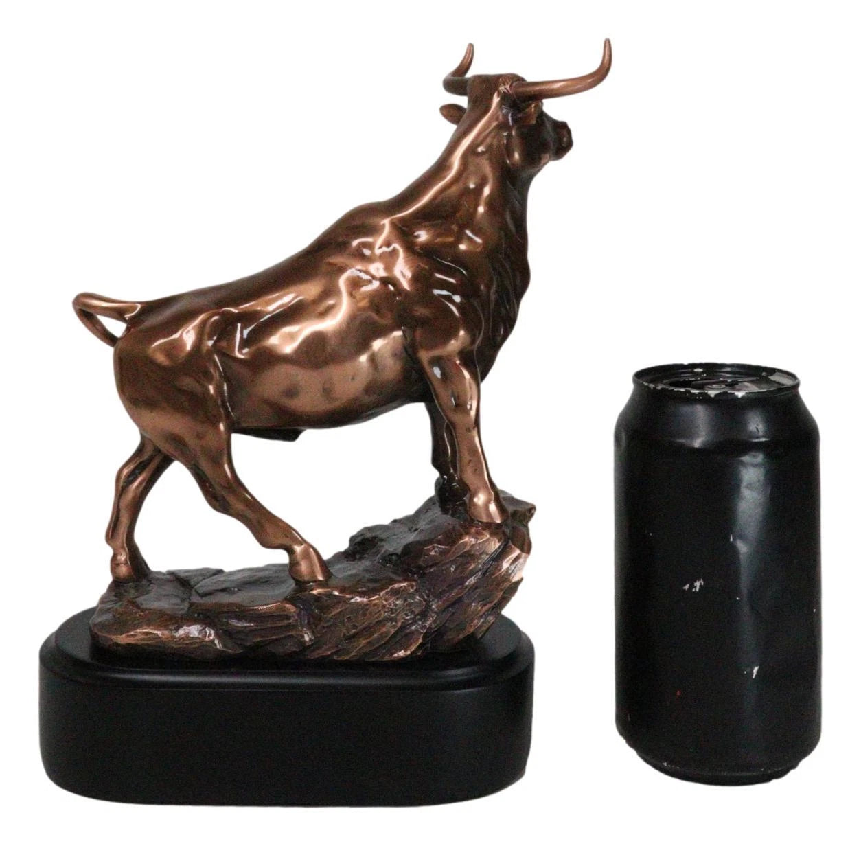 Western Wild Cattle Bull On Pride Rock Electroplated Resin Statue With Base-6