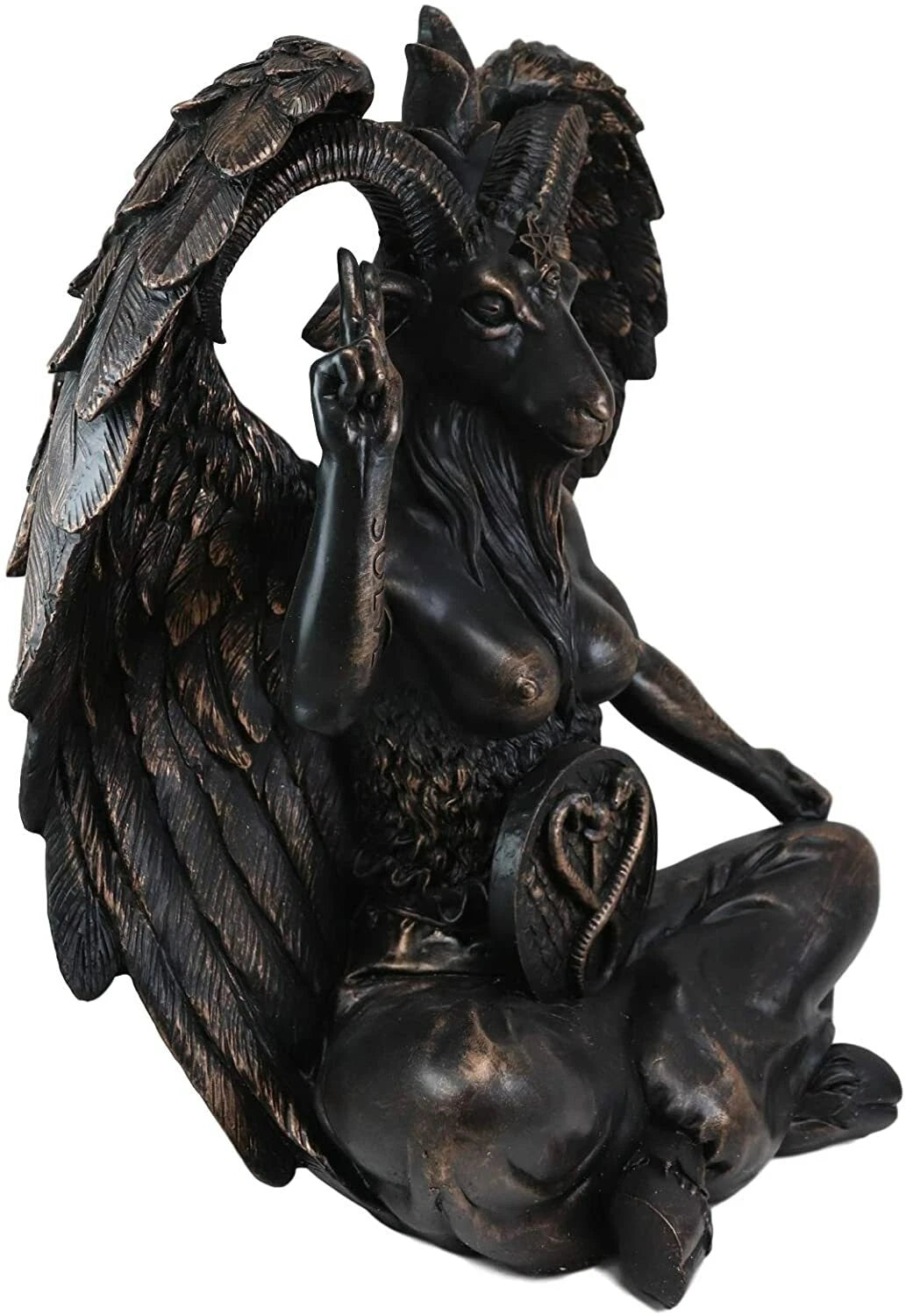 Large 16" Tall Sabbatic Goat Idol Samael Lilith Baphomet Seated Statue-5
