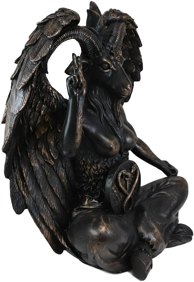 Large 16" Tall Sabbatic Goat Idol Samael Lilith Baphomet Seated Statue-5