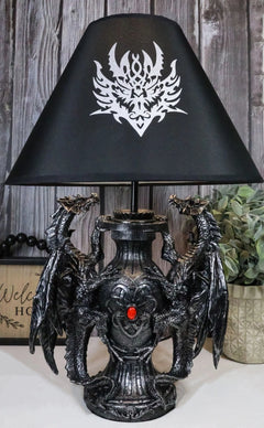 Lámpara de mesa de escritorio con diseño de dragón doble trepador gótico, estatua decorativa y pantalla de 48 cm de alto-7