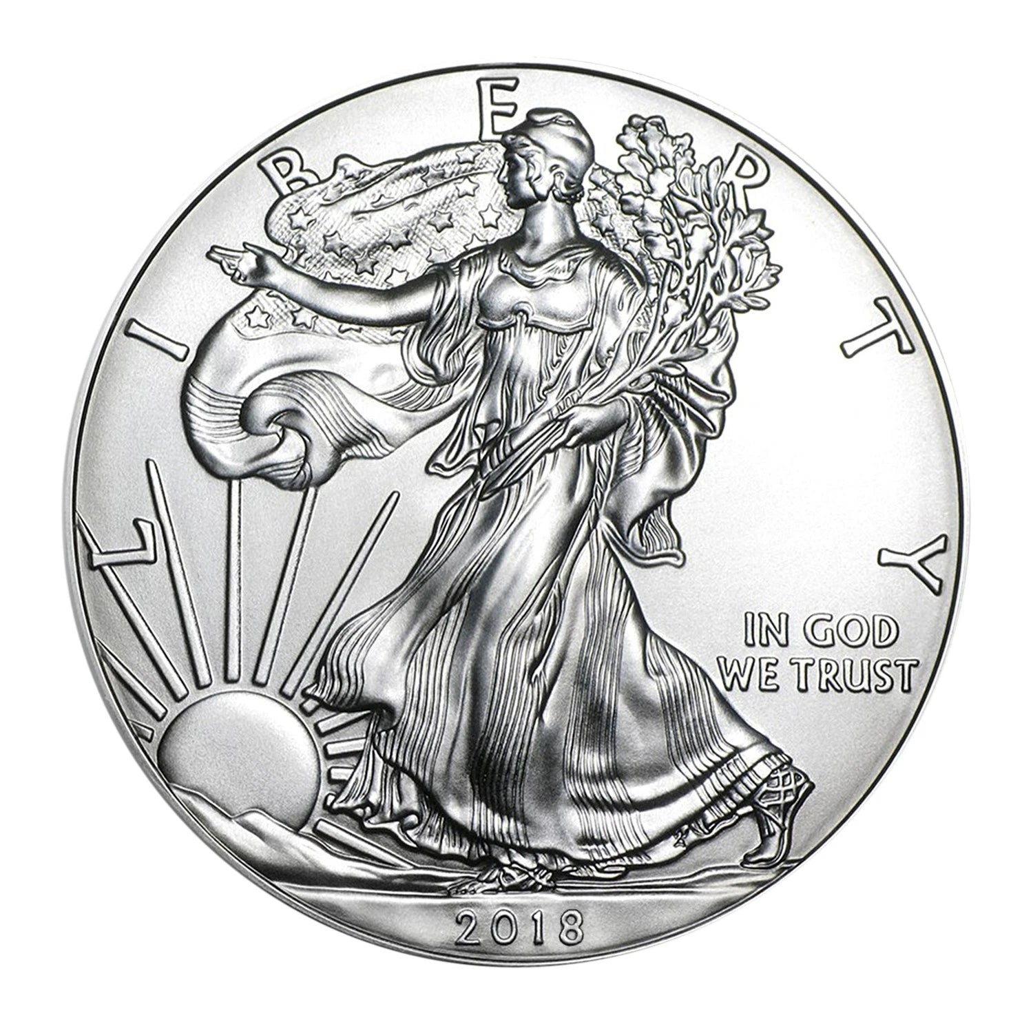 Moneda American Silver Eagle de $1 de 2018 con soporte AirTite, brillante, sin circular