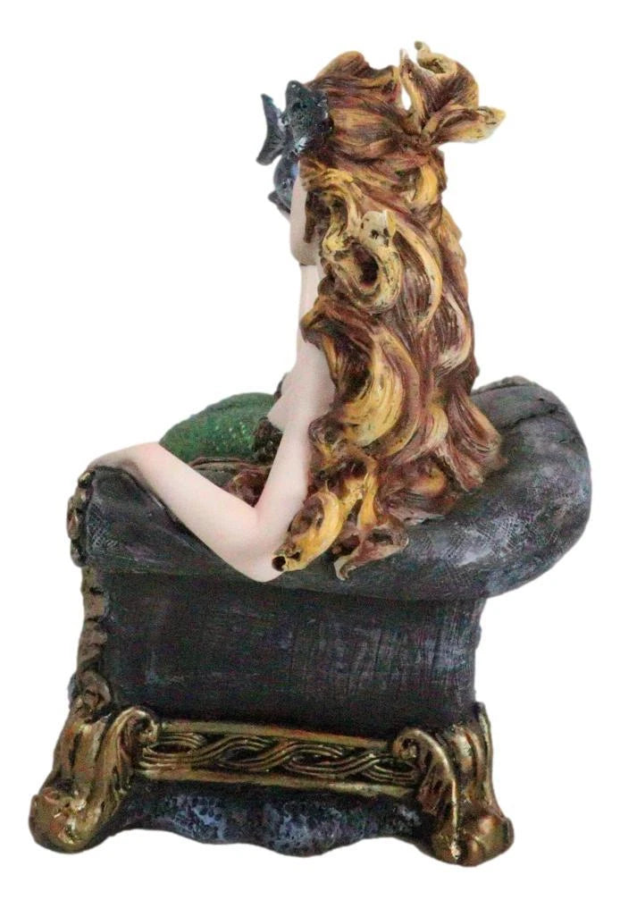 Queen Of Atlantis Siren Mermaid With Fish Resting On Sea Lounge Chair Figurine-8