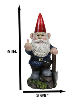 9" You Dig? Shovel Gnome Garden Greeter Gnome Dwarf Flip The Bird Statue-10