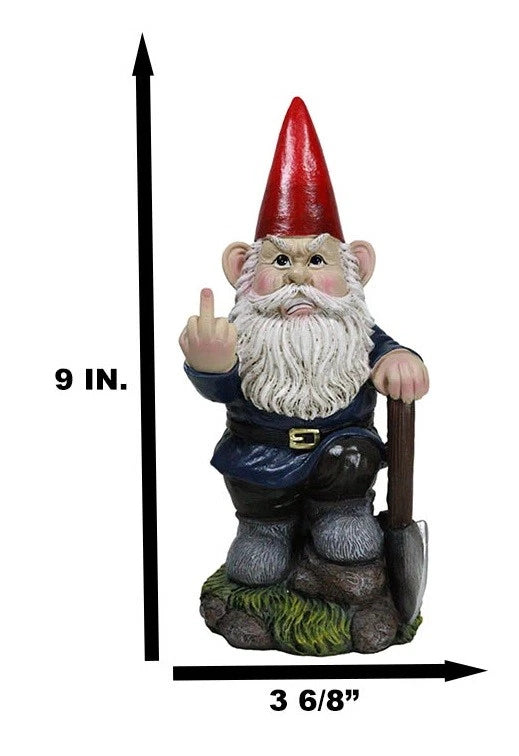 9" You Dig? Shovel Gnome Garden Greeter Gnome Dwarf Flip The Bird Statue-10