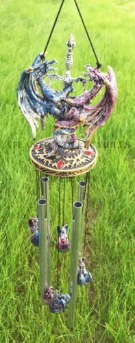 Yin Yang Day and Night Twin Dragons Excalibur Sword Wind Chime Home Patio Decor-8