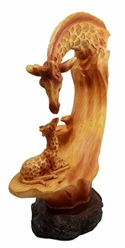 Figura decorativa de madera sintética con escena de familia de jirafas de safari de vida silvestre de 9,5" de alto-7