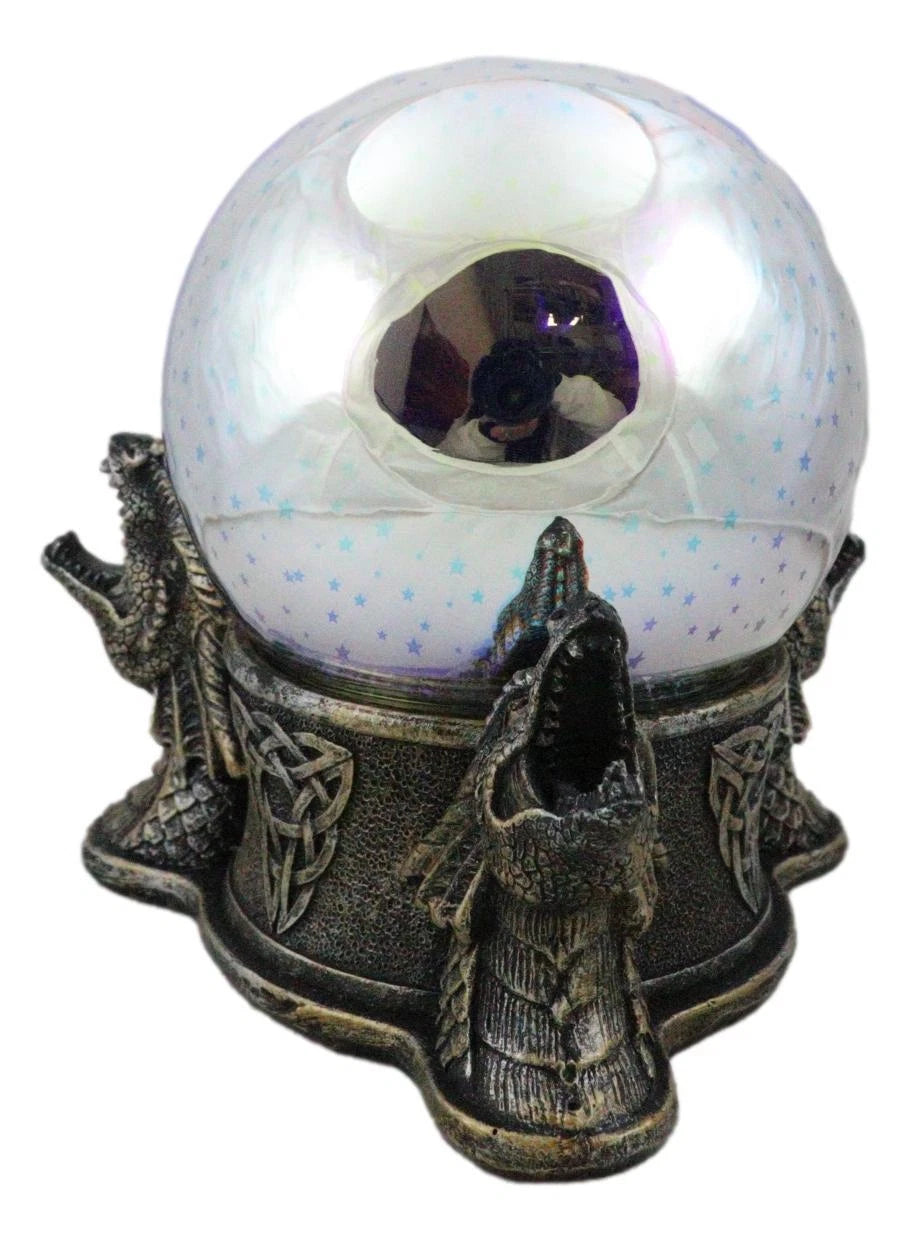 Luz nocturna LED con estrellas mágicas y bola de cristal con diseño de dragones rugientes y nudos de la Trinidad Celta-7