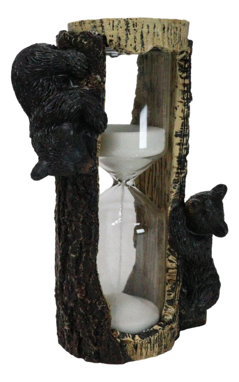 Rustic Adorable Forest Black Bear Cubs Climbing On Tree Sand Timer Figurine-3