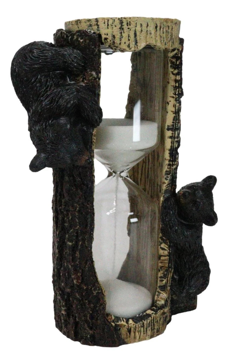 Rustic Adorable Forest Black Bear Cubs Climbing On Tree Sand Timer Figurine-3