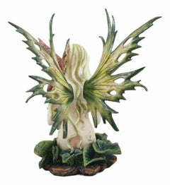 Estatua de hada tribal del bosque desnuda de 33 cm de alto alimentando a un dragón.-7
