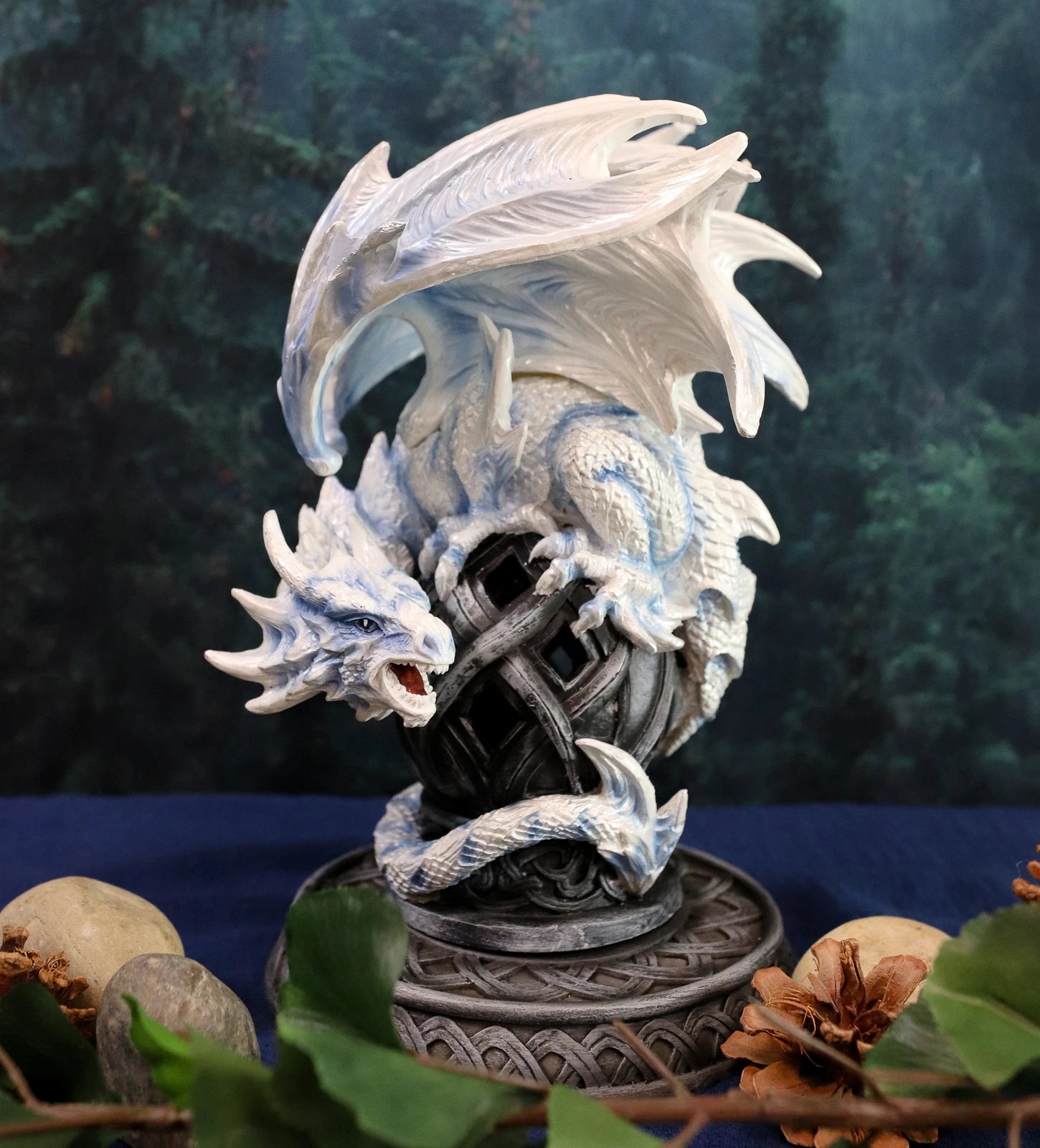 Celtic Tomb Guardian White Icycle Dragon Backflow Cone Incense Holder