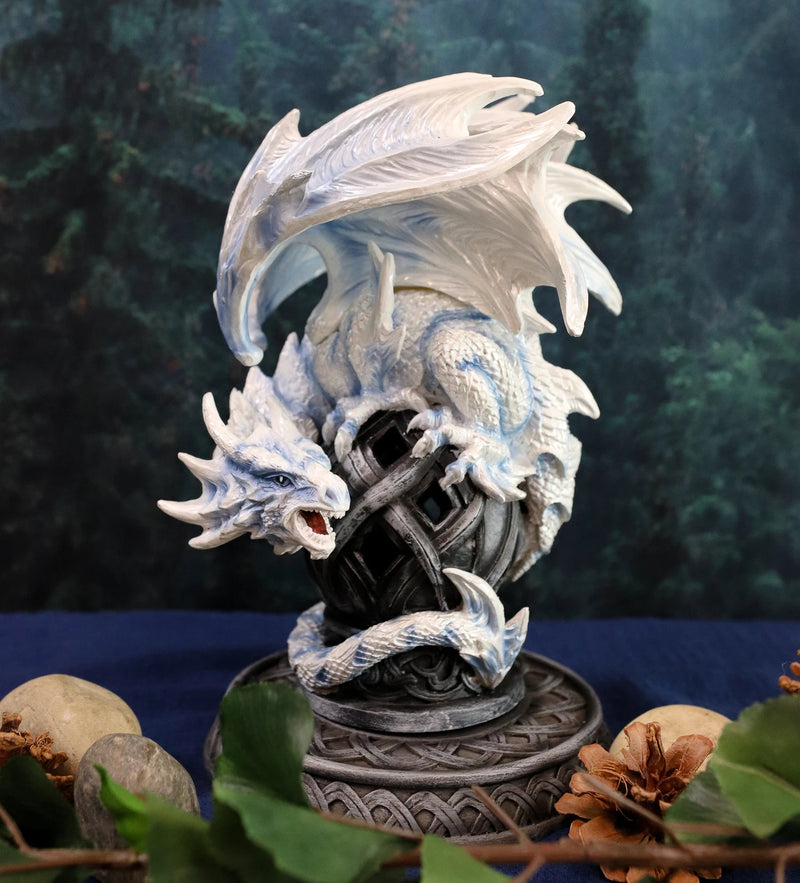 Celtic Tomb Guardian White Icycle Dragon Backflow Cone Incense Holder-1