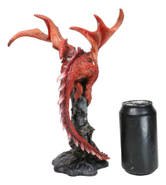 Wizard Fantasy Red Volcanic Dragon Perching On Rune Stone Tower Rock Figurine-5