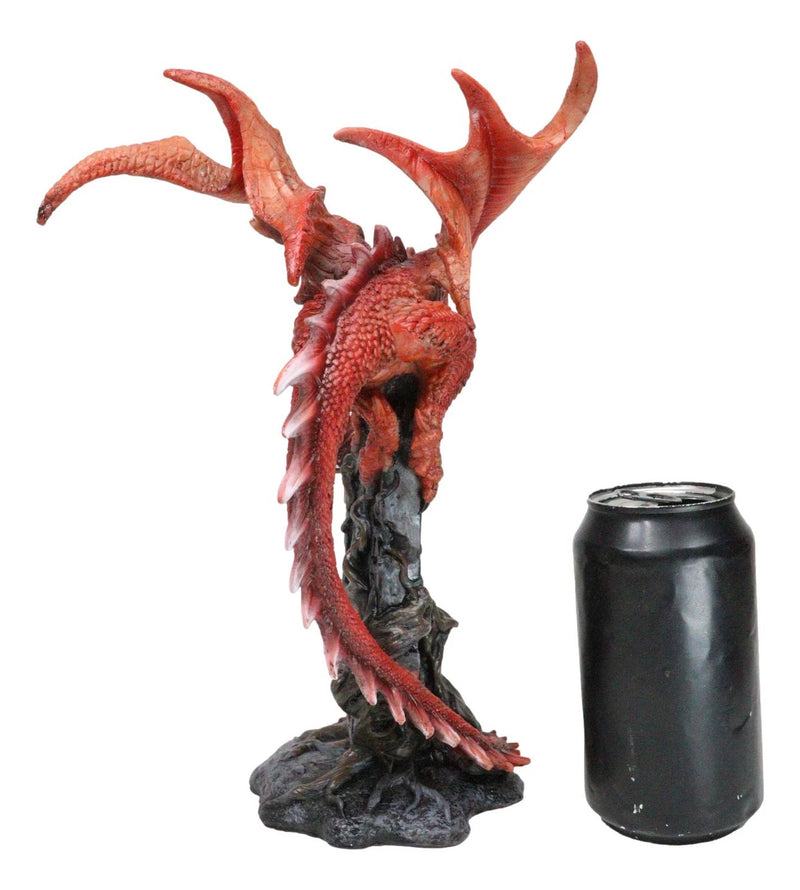 Wizard Fantasy Red Volcanic Dragon Perching On Rune Stone Tower Rock Figurine-5