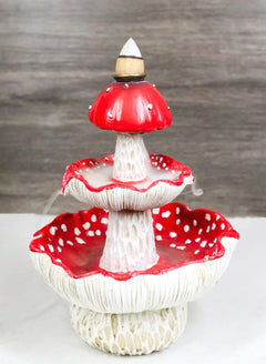Enchanted Fairy Garden Red 3 Tiered Toadstool Mushrooms Backflow Incense Burner-1