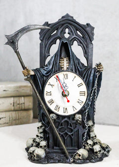Black Death Grim Reaper With Scythe Time Waits For No Man Table Clock Figurine-1