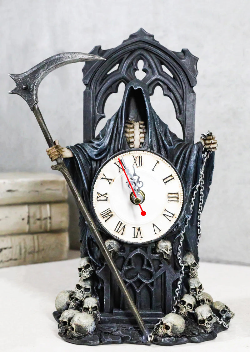 Black Death Grim Reaper With Scythe Time Waits For No Man Table Clock Figurine-1