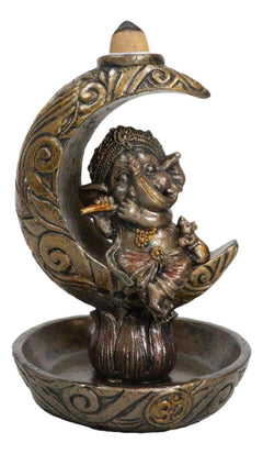 Quemador de incienso con reflujo de Ganesha, el dios hindú tocando la flauta en la luna creciente-8