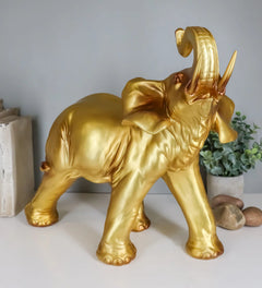 Estatua de elefante dorado Feng Shui de gran Buda tailandés auspicioso con la trompa hacia arriba-6