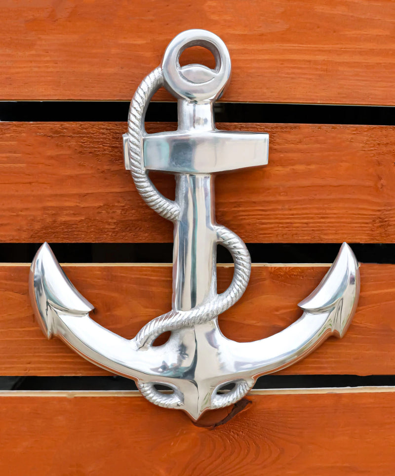Nautical Ocean Marine Polished Aluminum Metal Ship Anchor Wall Decor Plaque 18"H-1