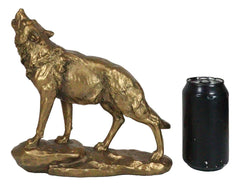 Full Moon Howling Alpha Gray Wolf Timberwolf Statue In Gold Patina Finish 9"H-7
