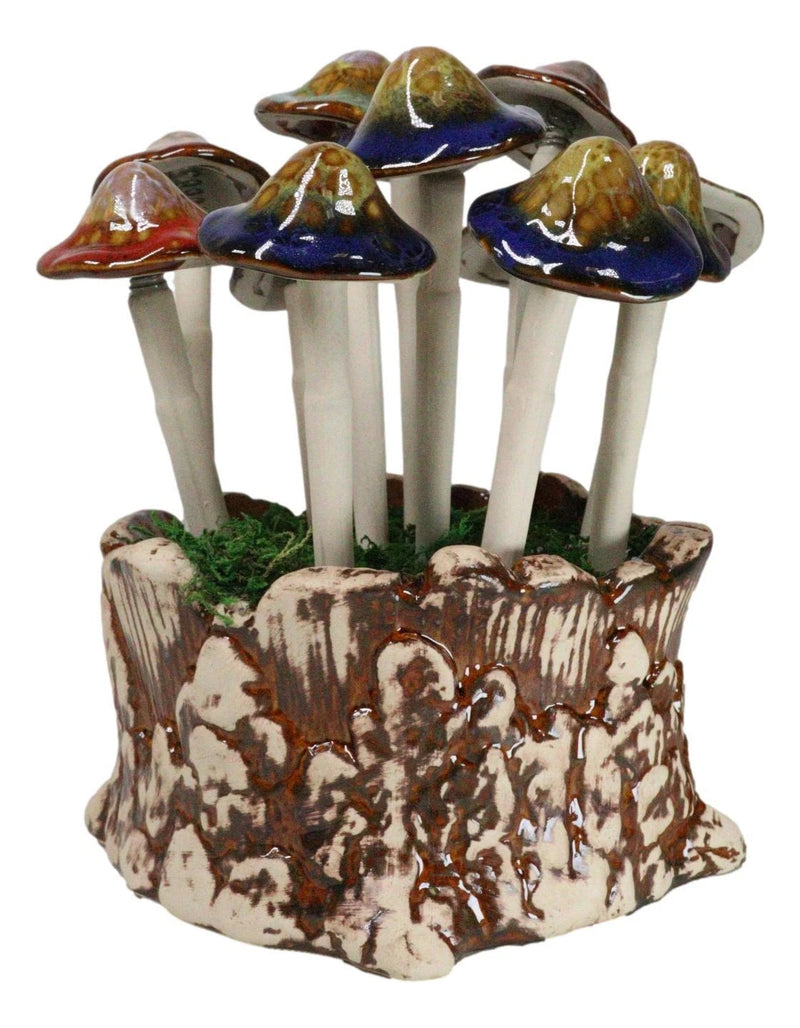 Fairy Garden Colorful 12 Piece Ceramic Mushroom Picks With Planter Holder Set-4