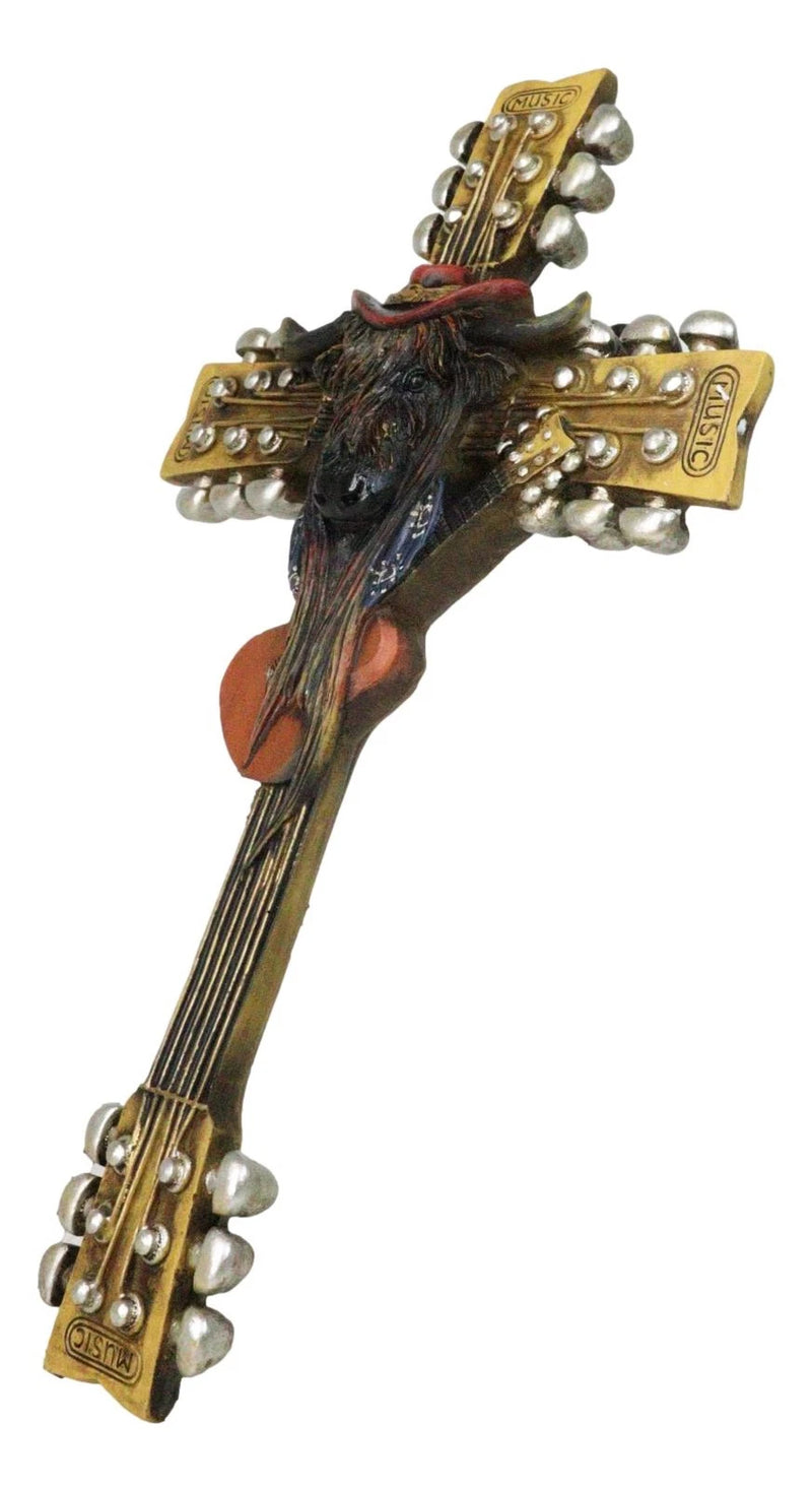 Western Rock And Roll Music Guitars With Cowboy Highland Cow Wall Cross Plaque-6