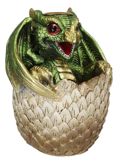 Green Wyrmling Baby Dragon On Golden Egg Backflow Incense Cone Burner Figurine-5
