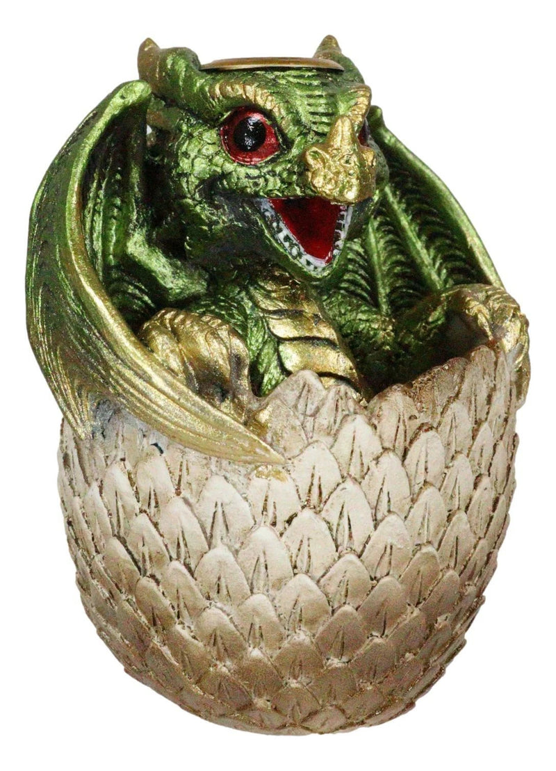 Green Wyrmling Baby Dragon On Golden Egg Backflow Incense Cone Burner Figurine-5
