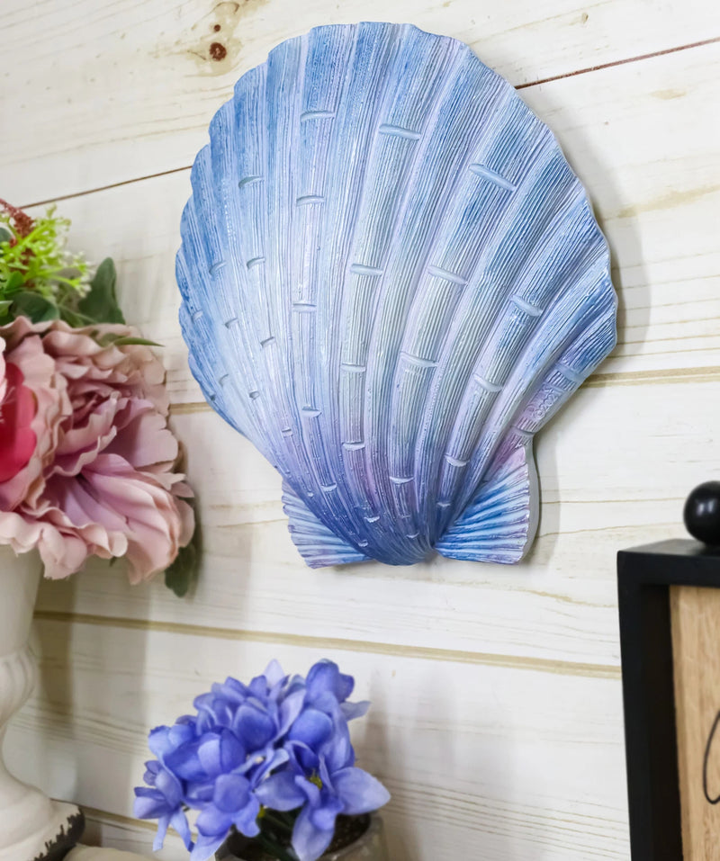 Ocean Nautical Marine Beach Aqua Blue Scallop Sea Shell Wall Plaque Decor 8.25"L-2