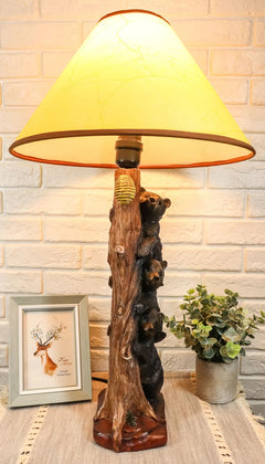 Rustic Climbing 3 Stacked Black Bear Cubs Getting Honey Table Lamp W/Shade-2