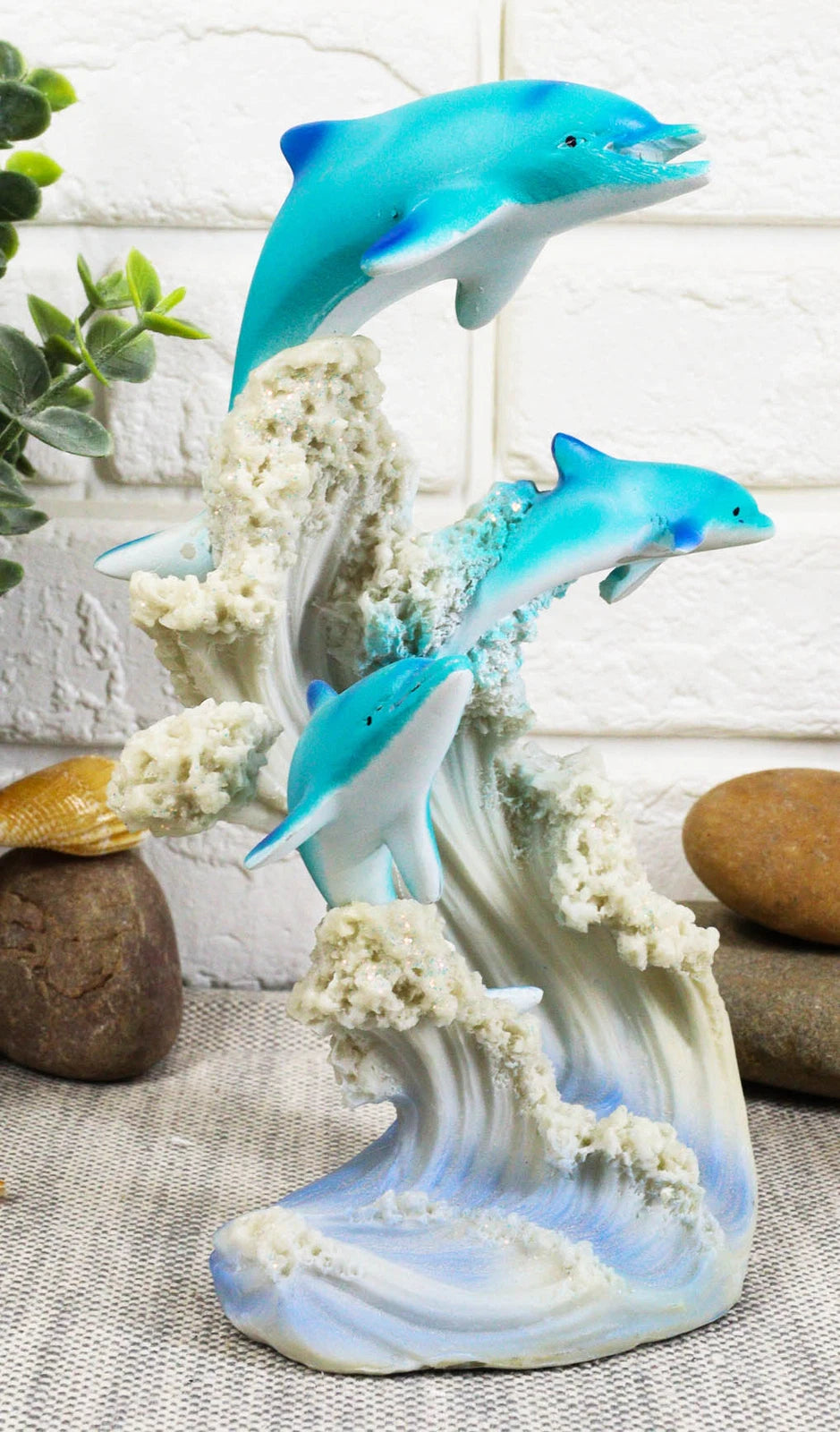 Sea World Three Bottlenose Dolphins Leaping Out Of The Waves Statue 6.25"Tall-1
