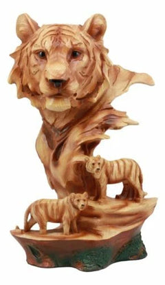 Large Bengal Tiger Bust Statue 11.75"Tall Faux Wood Resin Tiger Family In Jungle-2