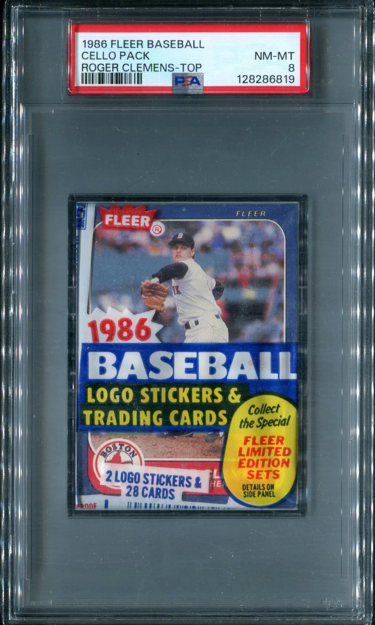 1986 Fleer Baseball Unopened Cello Pack PSA 8 Clemens Top *6819-1
