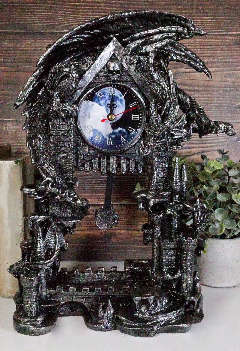 Large Gothic Smaug Dragon Overlord Guarding Castle Pendulum Table Clock Statue-1