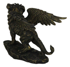 Faux Bronze Greek Guardian Winged Lion Chimera Gargoyle With Goat Horns Figurine-7