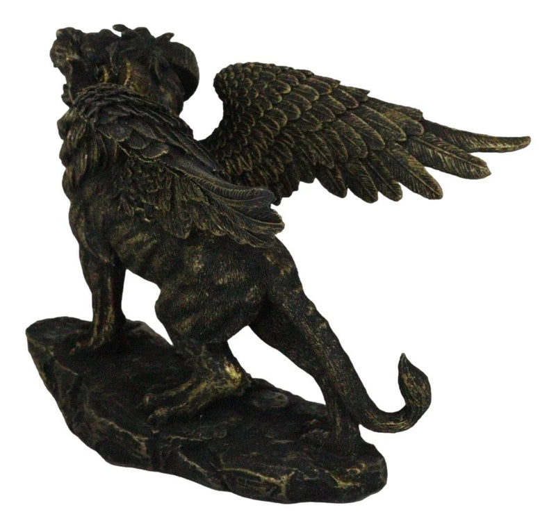Faux Bronze Greek Guardian Winged Lion Chimera Gargoyle With Goat Horns Figurine-7