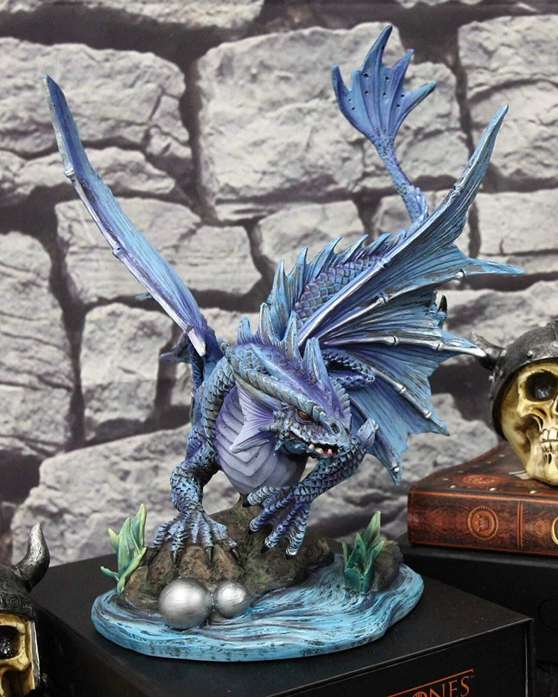 Large 10.25"H Aqua Elemental Pearl Water Dragon Swimming In Deep Sea Statue-1