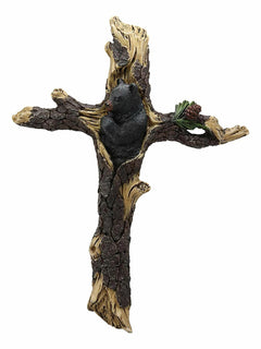 14"H Rustic Western Black Bear Cub Sleeping On Pine Tree Wall Cross Decor Plaque-6