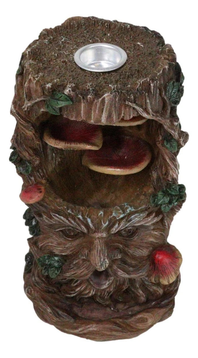 Forest Celtic Greenman Tree Ent With Fungi Pillar Backflow Incense Cone Burner-3