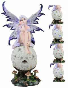 Goddess Amethyst Fairy Sitting On Filigree Orb Figurine LED Night Light-8