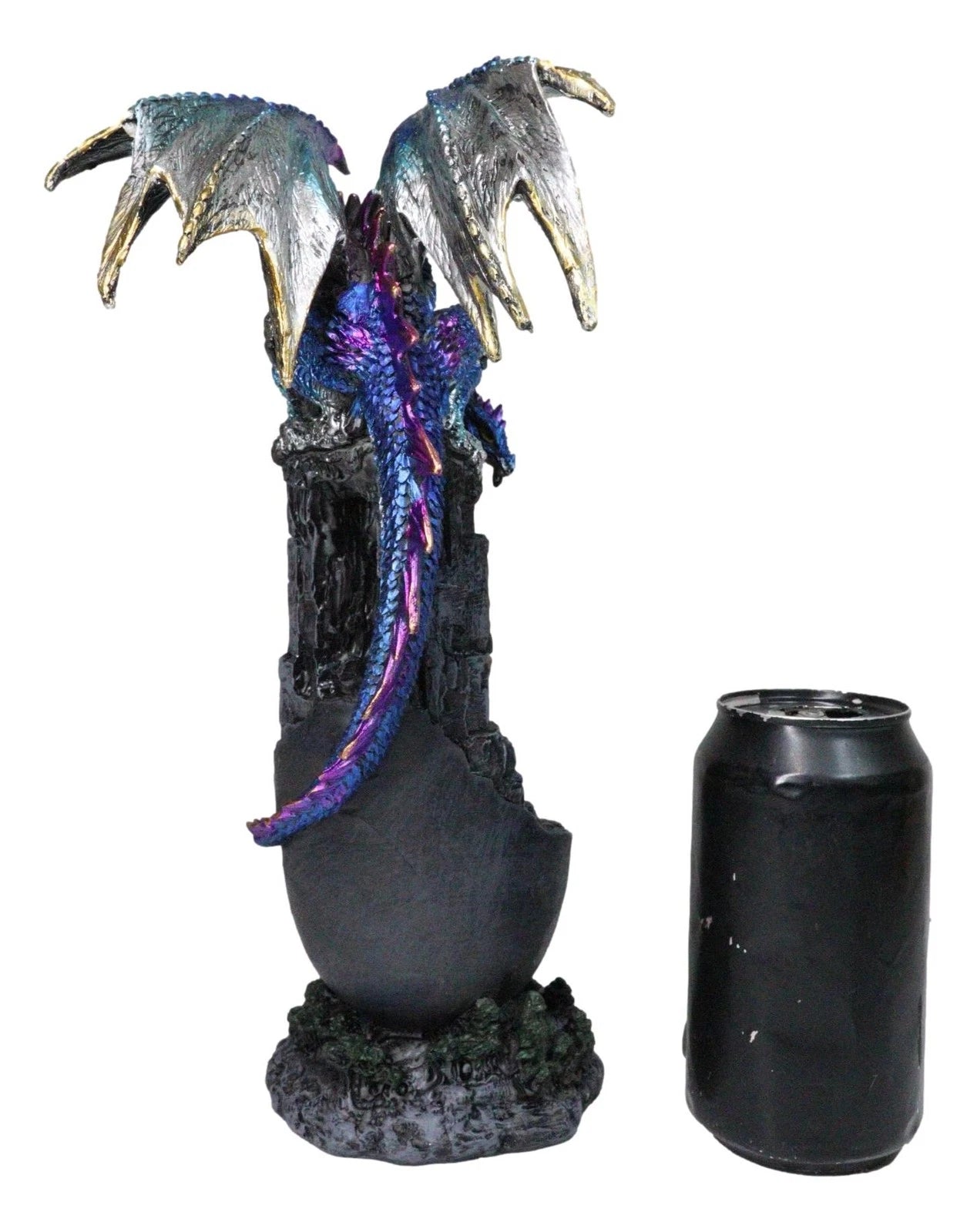 Medieval Blue Dragon Perching On Abandoned Castle Tower Ruins Figurine 12"H-7