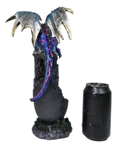 Medieval Blue Dragon Perching On Abandoned Castle Tower Ruins Figurine 12"H-7