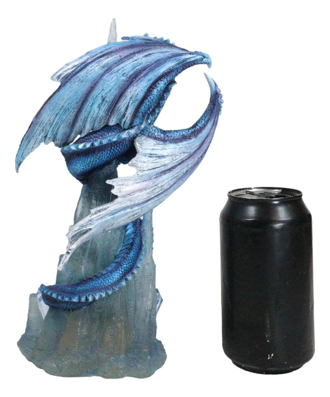 Frozen Stalactite Blue Dragon Serpent On Spiky Ice Mountain Cliff Figurine-8