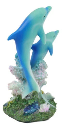 Sea World Nautical Two Bottlenose Dolphins Swimming By Coral Reefs Statue 5.5"H-6