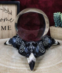 Wicca Psychic Raven Skulls Sacred Geometry Crystal Glass Gazing Ball Figurine-1