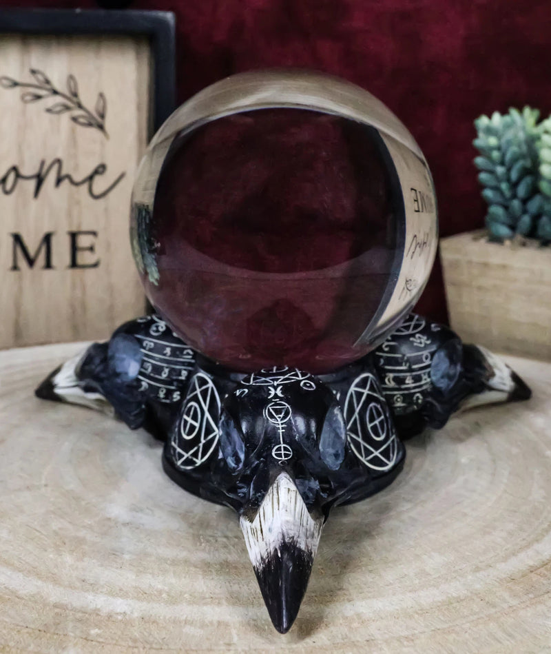 Wicca Psychic Raven Skulls Sacred Geometry Crystal Glass Gazing Ball Figurine-1